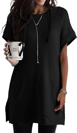 Sweat à capuche avec cordon de serrage, tricot gaufré, fente latérale, poche à la taille, T m301017 