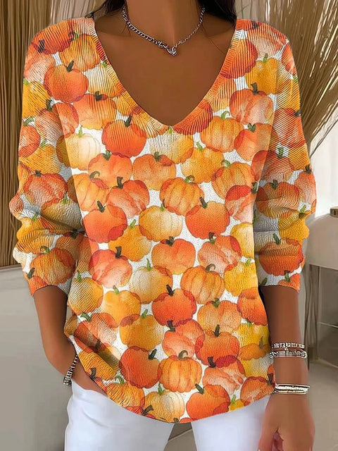 Shoulder V-Neck Long Sleeve Pullover 3D Digital Printing Women's Top T-Shirt m302616