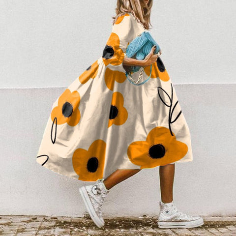 Robe décontractée à manches longues et col rond, taille ample, imprimée, M300179 
