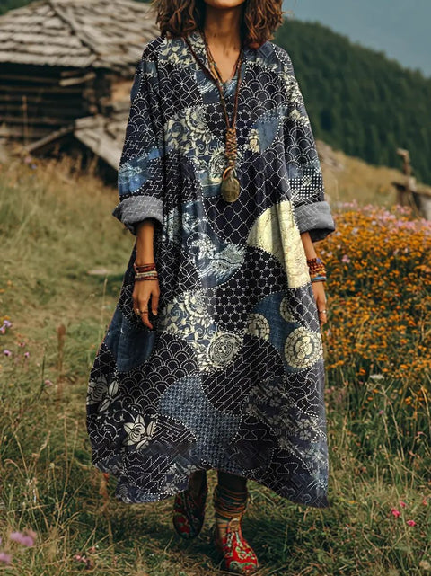 Bohemian ethnic style retro new printing fashion literary loose V-neck FF303433 02