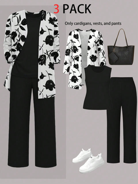 Pink three-piece casual suit women's cardigan wide-leg pants m302761