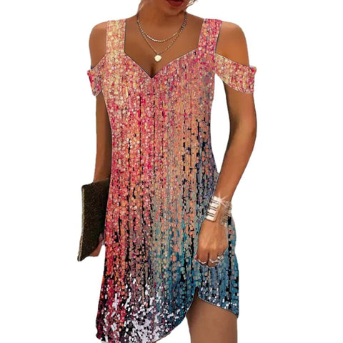 Combinaison moulante imprimée sexy à col en V et manches dénudées pour femme M300030 