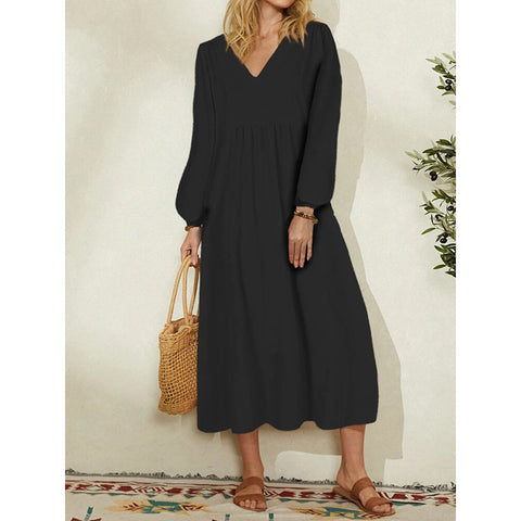 Robe ample en coton et lin à manches lanternes pour femme m301242 