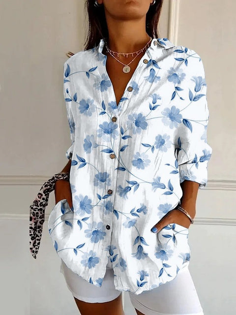 Chemise à manches longues tendance été, motif floral imprimé 3D, chemise m301226 