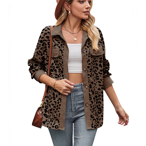 Veste chemise boutonnée à manches longues et imprimé léopard m300523 