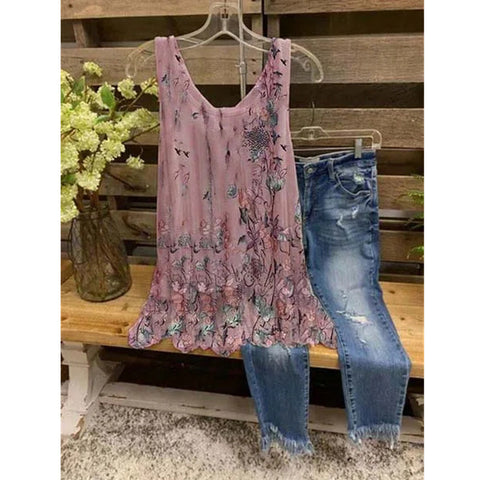 Süßes bedrucktes, lockeres, ärmelloses Tanktop in großer Größe, T-Shirt m300907 