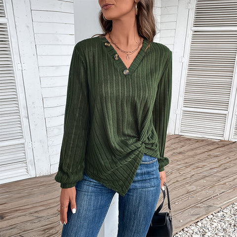 Haut vert à col en V fendu pour femme, vêtement d'automne, m300630 