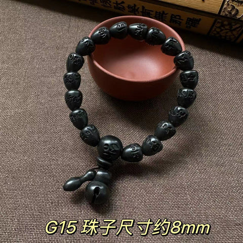 Bracelet de perles de Bouddha en jujube frappé par la foudre, bracelet Wenwan en bois gravé de perles de main de mantra à six caractères m3331239