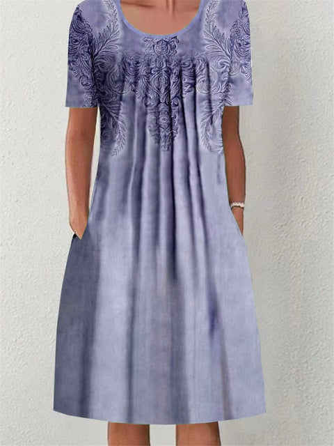 Robe mi-longue à imprimé floral, col rond, poches, printemps/été, pour femme, m300037