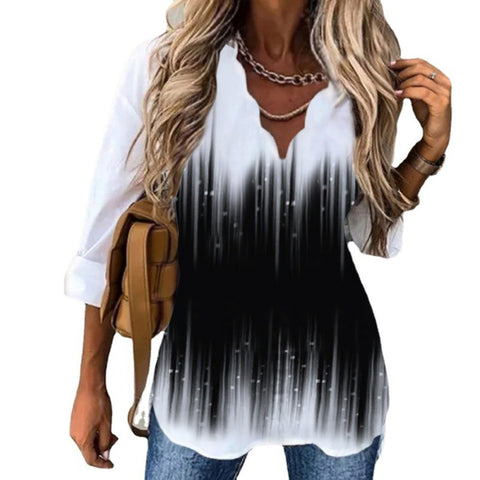 Chemise à col cannelé imprimée à manches longues pour femme M300215 