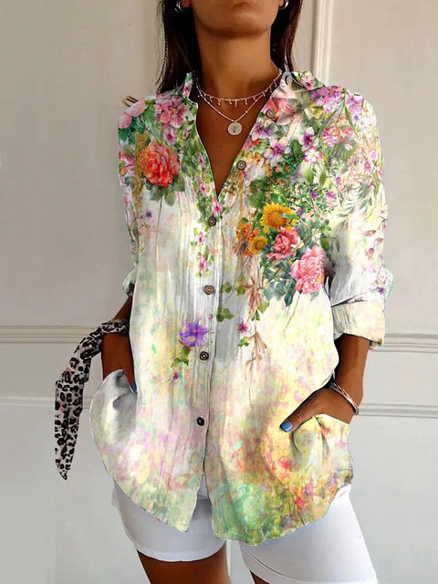 Chemise à manches longues tendance été, motif floral imprimé 3D, chemise m301226 