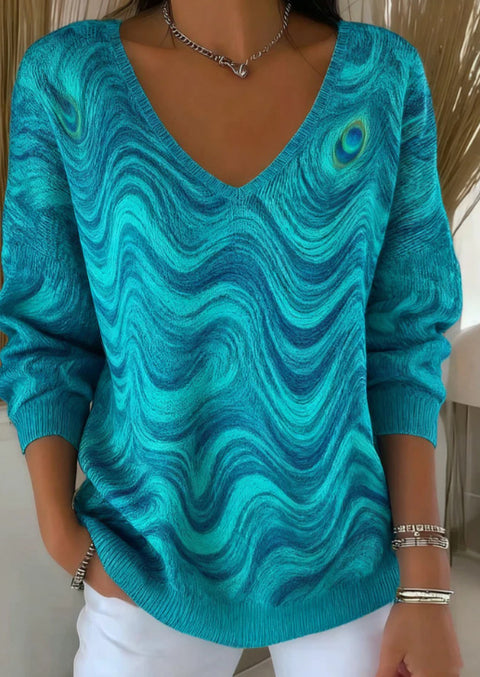 Shoulder V-neck long-sleeved autumn leaf 3D digital printing women's top FF303401 04