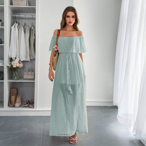 Robe longue décontractée simple à épaules dénudées, semi-transparente, coupe slim m301413 