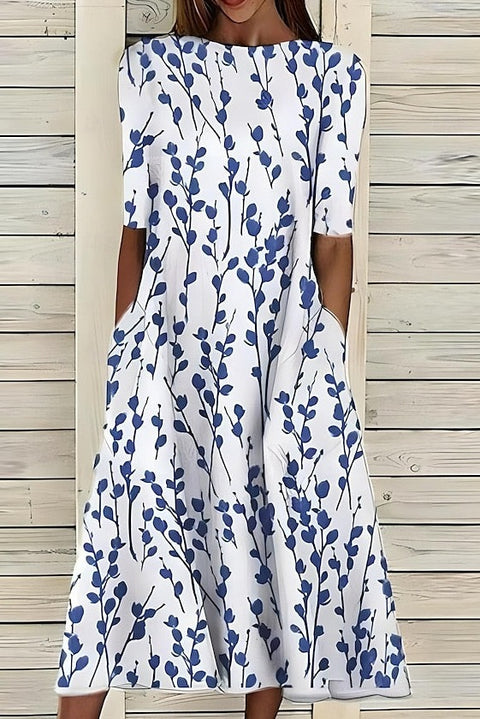 Up and down splicing pocket size printing big wide dress m301712