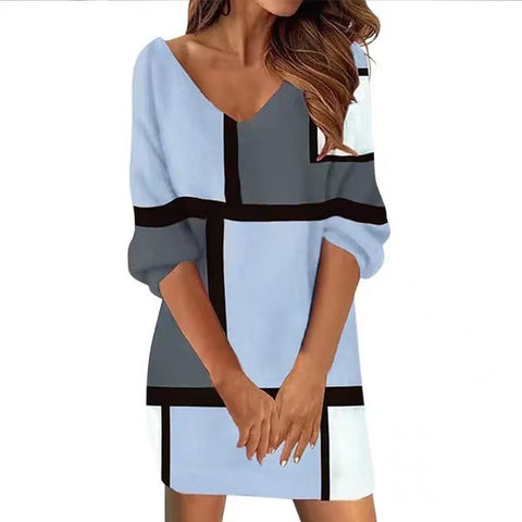 Robe décontractée à col en V pour femme, imprimée, m300735 