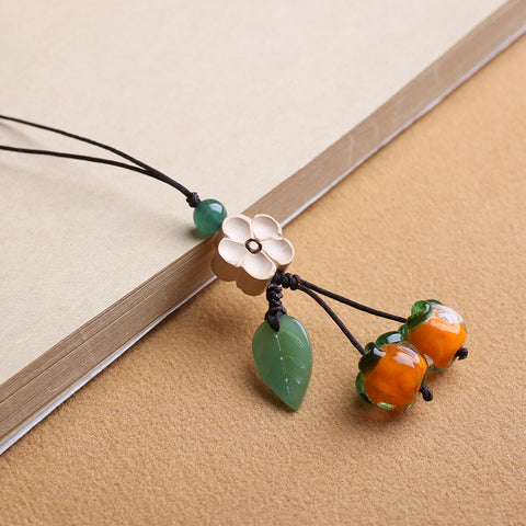 Porte-clés en forme de feuille de kaki émaillé rétro et magnifique, pendentif pour téléphone portable, Persimmon Ruyi m3331260 