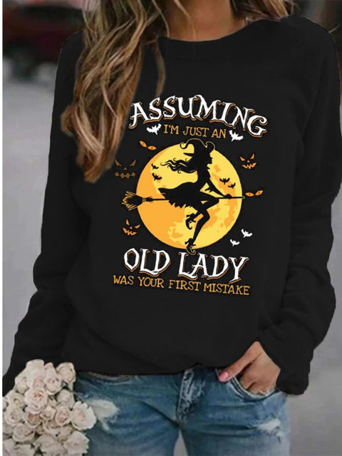 Rundhals-T-Shirt Damen Langarm Lose bedrucktes Oberteil m300648 