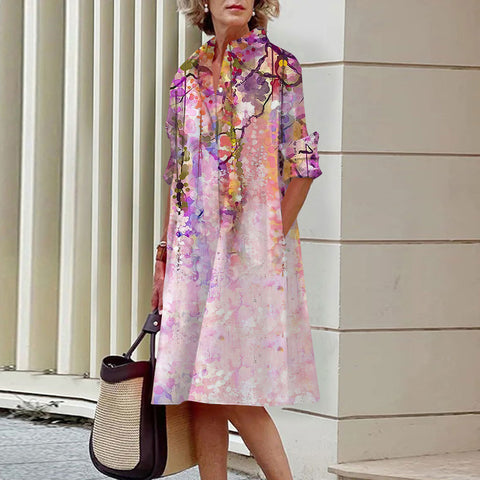 Robe chemise à boutons ouverts à une rangée, motif floral, impression numérique 3D, style vent doux, m300914 