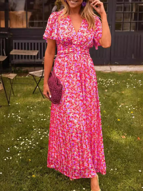 Robe imprimée tempérament à col en V et taille M301307 