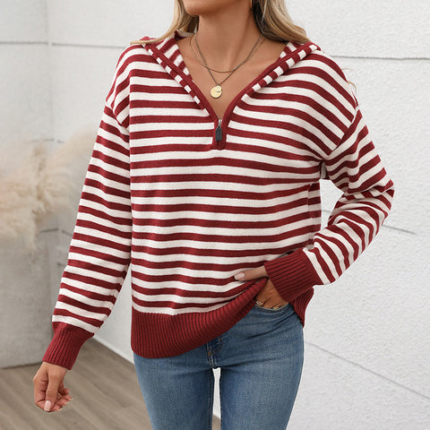 Pull rayé col V en maille d'automne m300805 