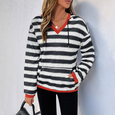Schwarz-weiß gestreiften pullover herbst neue pullover mit kapuze casual vielseitig pullover frauen m300813 