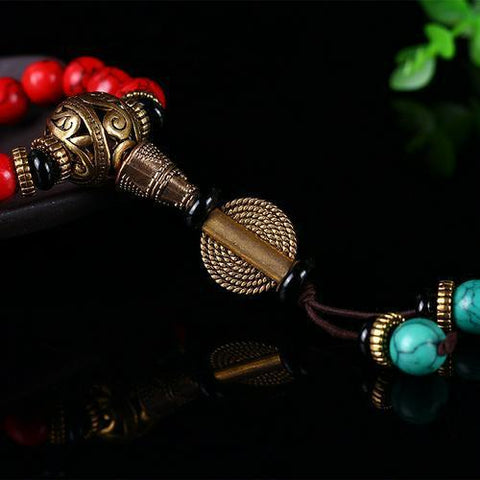 Bracelet original 108 perles de Bouddha turquoise rouge, perles en vrac, style ethnique, bracelet pour femme, bracelet chapelet de perles de Bouddha rouges de Chine m3331233
