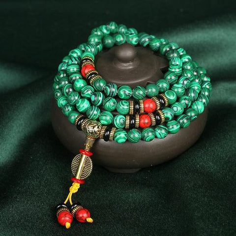Bracelet chapelet en malachite 108 perles Bouddha, perles rondes de 8 mm, perles Bouddha en malachite m3331294 