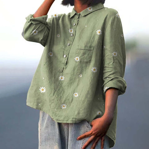 Chemise à manches longues en lin et bambou, à revers, polyvalente et tendance, m301040