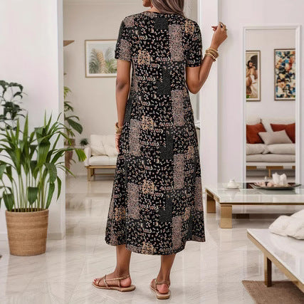 Robe à fleurs à manches courtes et imprimé style rétro pour femme m301445 