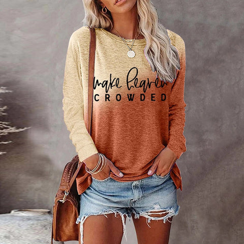 Rundhals-T-Shirt Damen Langarm Lose bedrucktes Oberteil m300648 