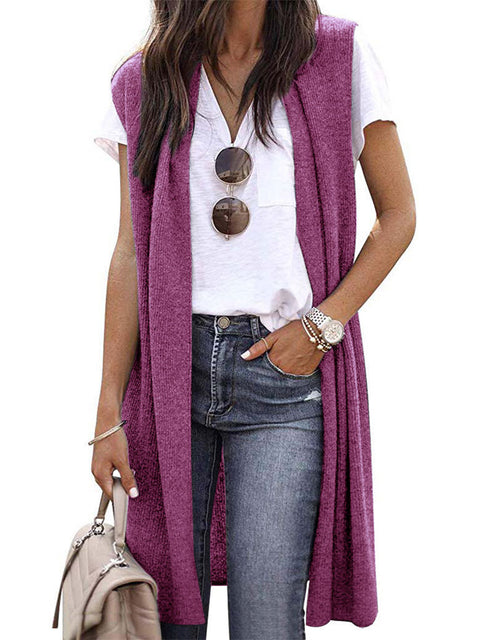 Cardigan tendance mi-long sans manches pour femme M300300 