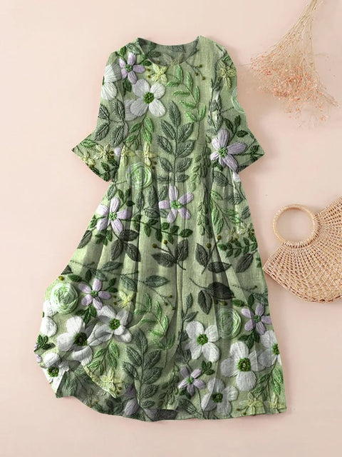 Robe ample à col ras du cou et manches longues pour femme, haut de gamme, imprimée, m301049