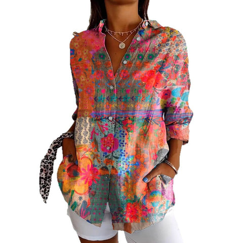 Chemise longue à manches et épaules imprimée en 3D à motif abstrait pour femme m302463