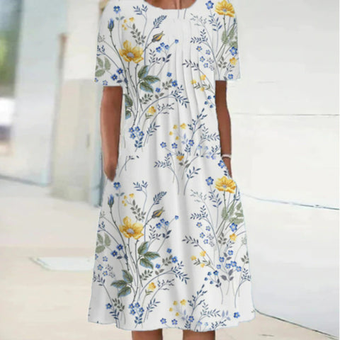 Nouvelle robe décontractée à manches courtes et col ras du cou imprimée m300930 