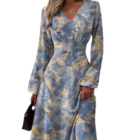 Robe imprimée tendance à col en V et manches longues m300931 
