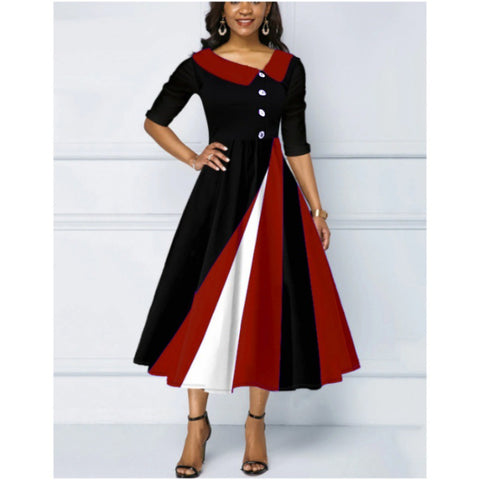 Robe longue à manches cinq-quarts et boutons imprimés en 3D m300864 