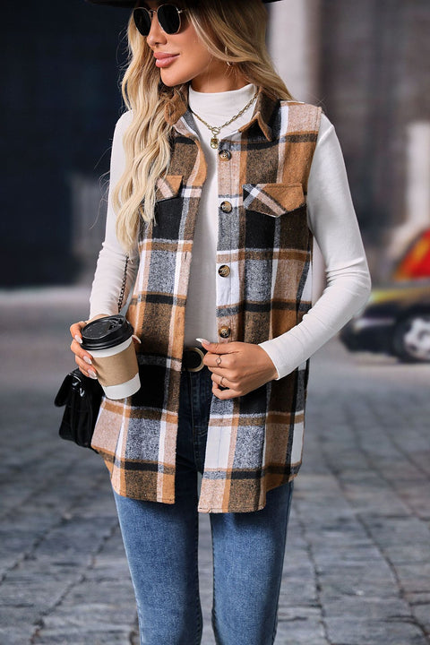 Gilet ample sans manches à carreaux pour femme, mode automne-hiver m300977 