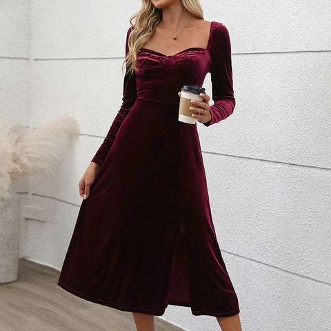 Robe longue en velours, robe fendue, automne-hiver, m300807 