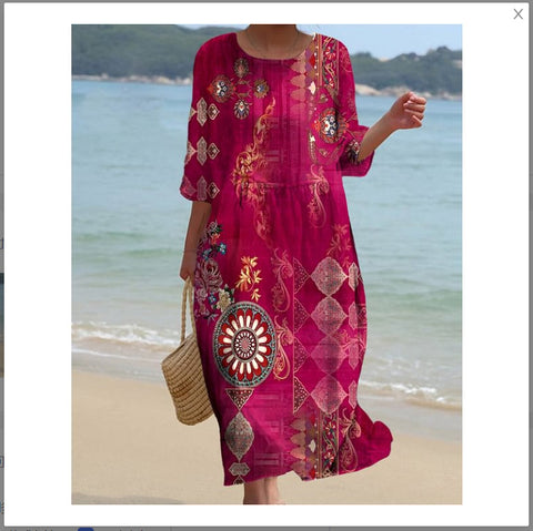Robe longue à col ras du cou pour femme, imprimée, décontractée, tendance, m301059