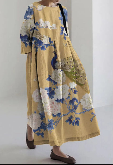 Robe longue ample à imprimé floral rétro pour femme m300916 