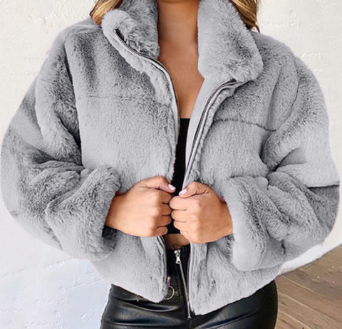 Cardigan zippé en fausse fourrure de lapin pour femme, veste chaude en peluche, automne et hiver, m300353