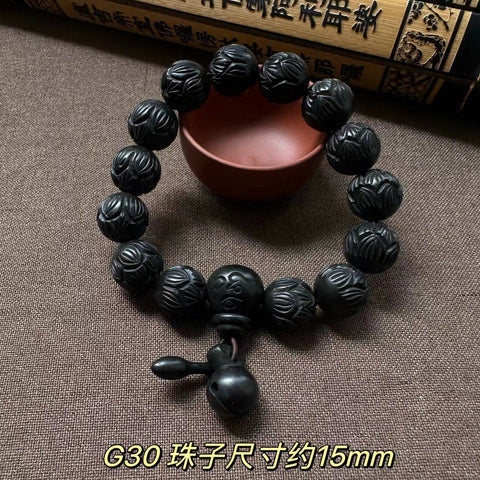 Bracelet de perles de Bouddha en jujube frappé par la foudre, bracelet Wenwan en bois gravé de perles de main de mantra à six caractères m3331239