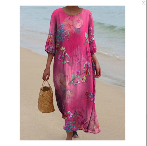 Robe longue à col ras du cou pour femme, imprimée, décontractée, tendance, m301059