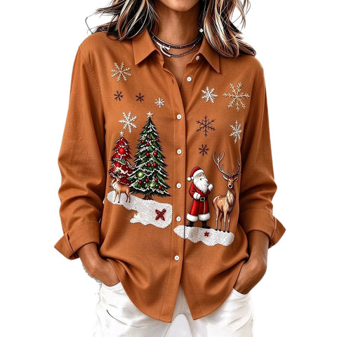 Santa Claus Reindeer Print Long Sleeve Shirt FF303510