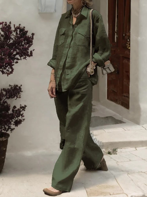 Women's long-sleeved shirt loose pants two-piece set m302108