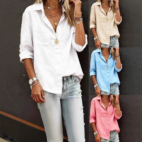 Casual long-sleeved regular cardigan multi-color cotton top shirt m302439