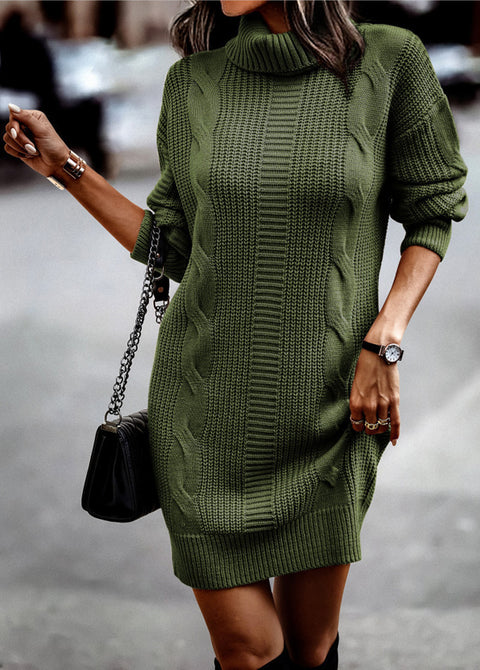 Damenkleid mit hochgeschlossenem, langärmeligem Pullover und Hüftwickel m300500 
