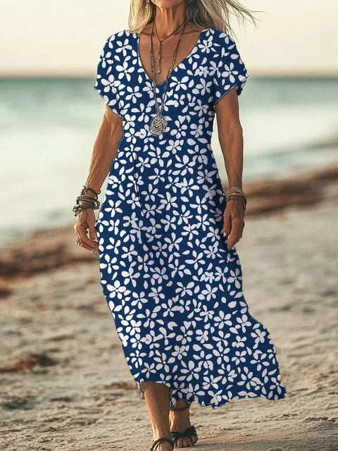 New 3D digital print ladies bohemian fashion V-neck dress summer m301249