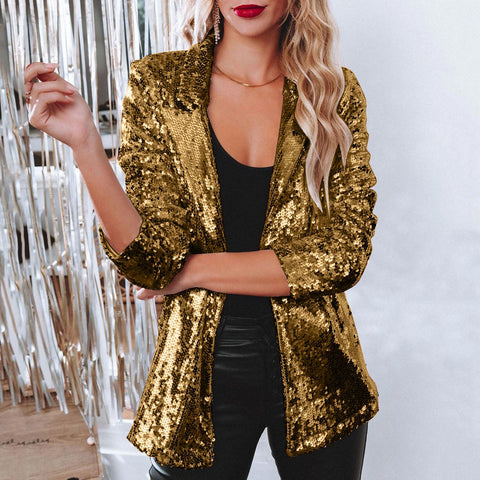 Cardigan lapel long-sleeved sequined casual blazer women's m302519