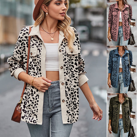 Veste chemise boutonnée à manches longues et imprimé léopard m300523 